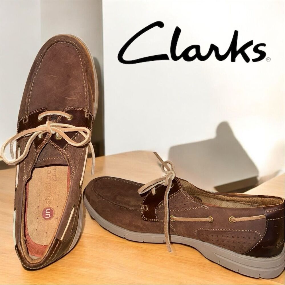 Clarks Men's Unstructured Boat Shoes Brown Leather Lace Up Size 12M Casual